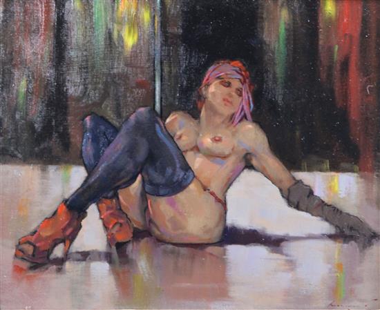 Ken Moroney (b.1949) Pole dancer, 7.5 x 9.25in.